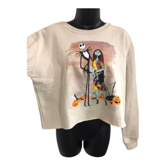 Nightmare before Christmas cream crop pullover sweatshirt sweater size XL new - Picture 5 of 8